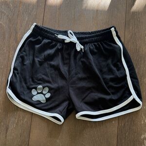 Men's Black Athletic booty Shorts with White Trim and Dog Pup Print